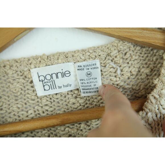 Vintage 80s Medium Sweater Floral Fairy Granny Boho Neutral Cottagecore Artsy - Picture 2 of 8